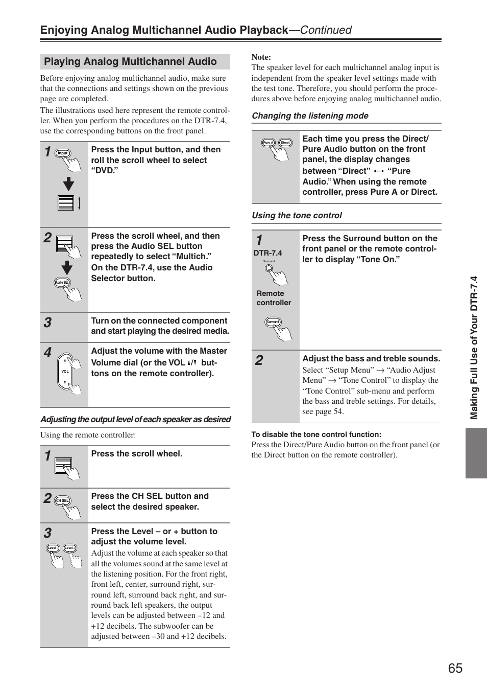 Playing analog multichannel audio | Integra DTR-7.4 User Manual | Page 65 / 104