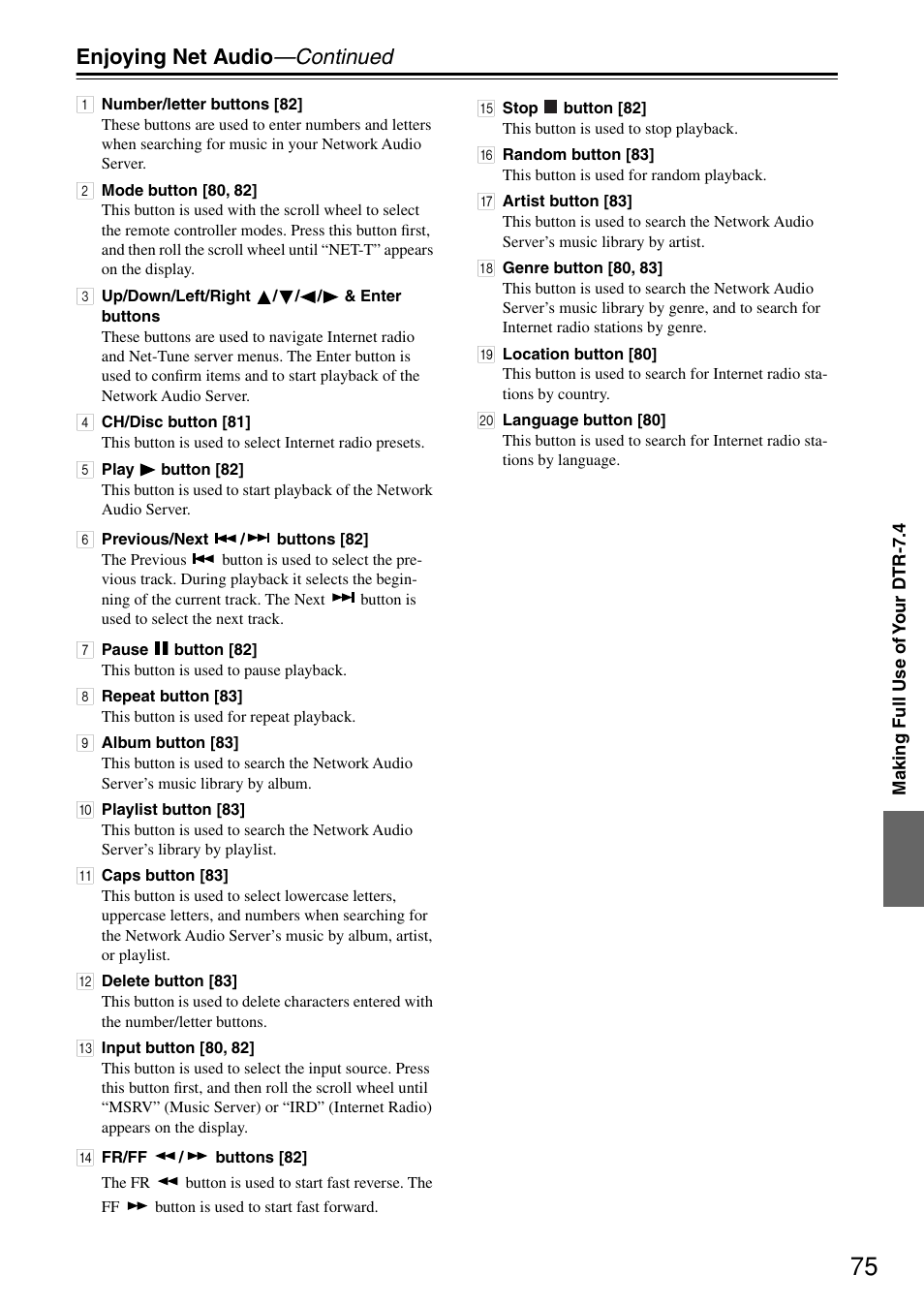 Enjoying net audio —continued | Integra DTR-7.4 User Manual | Page 75 / 104