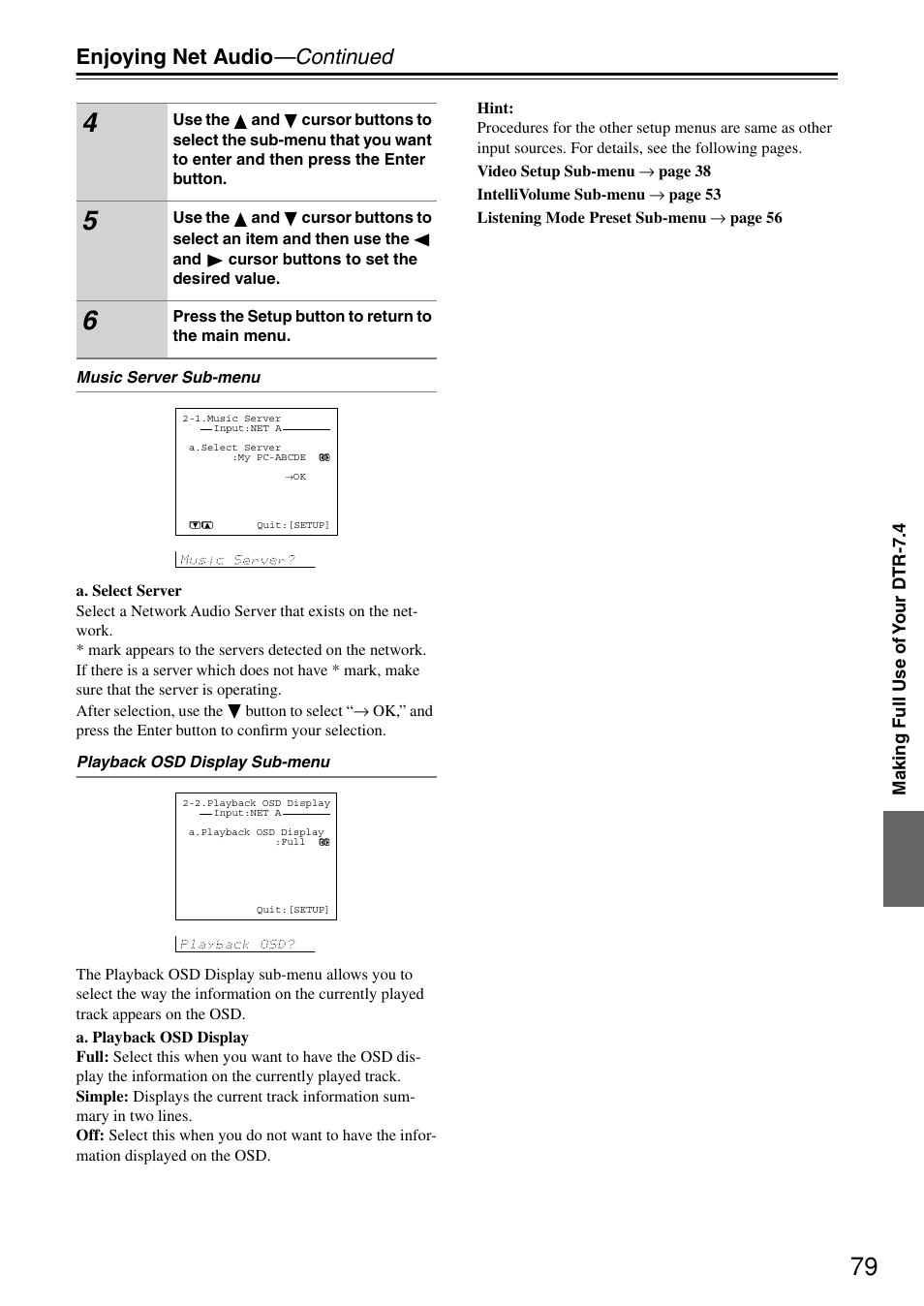 Enjoying net audio —continued | Integra DTR-7.4 User Manual | Page 79 / 104