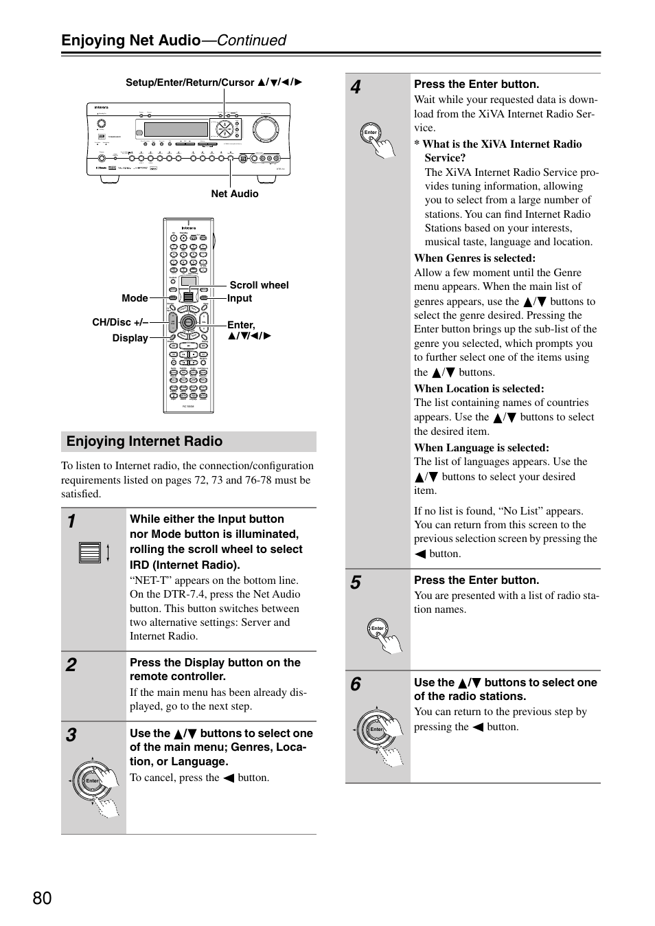 Enjoying net audio —continued, Enjoying internet radio, Upsampling pure audio | Digital | Integra DTR-7.4 User Manual | Page 80 / 104