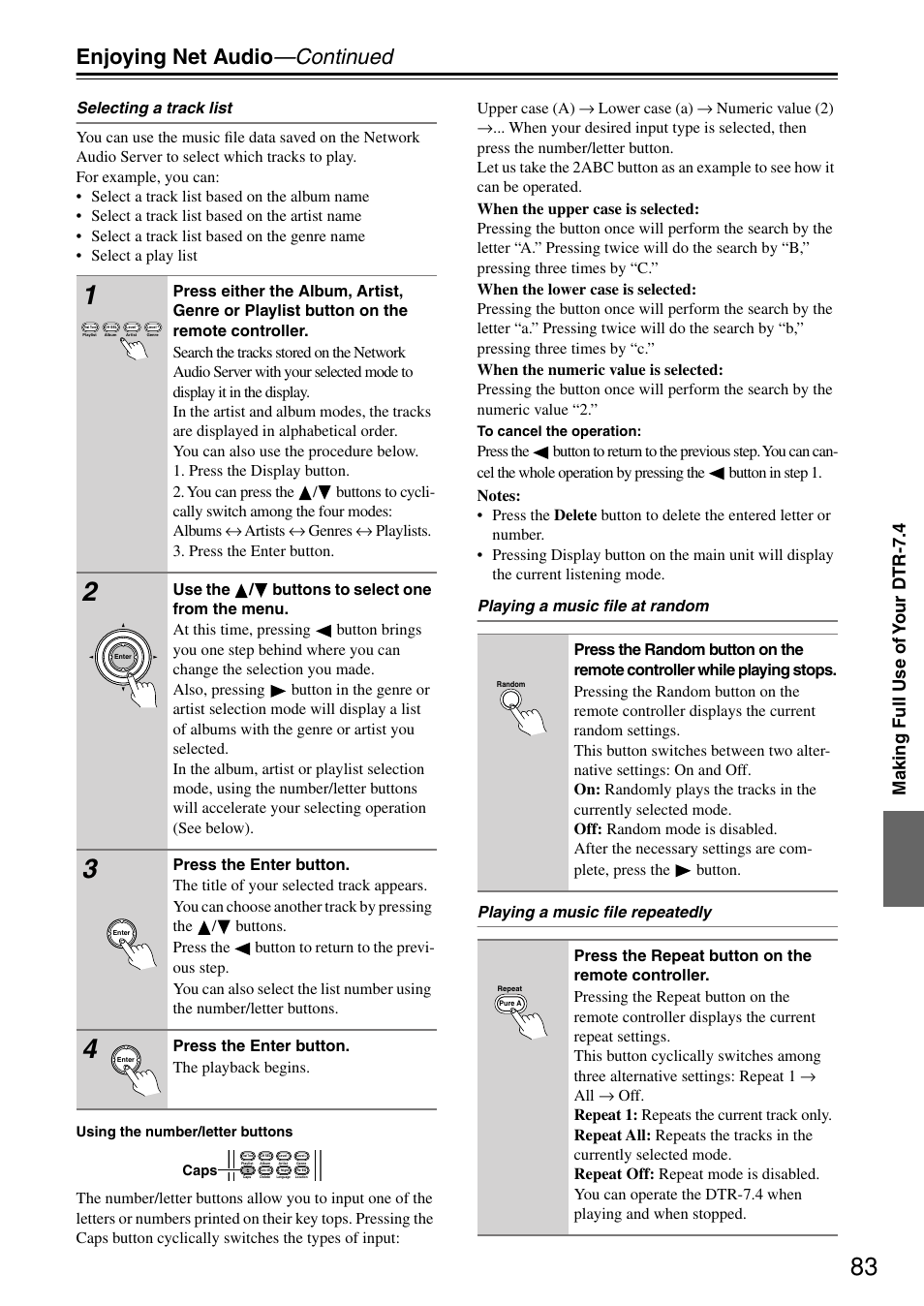 Enjoying net audio —continued, Making full use of y our dtr-7.4 | Integra DTR-7.4 User Manual | Page 83 / 104