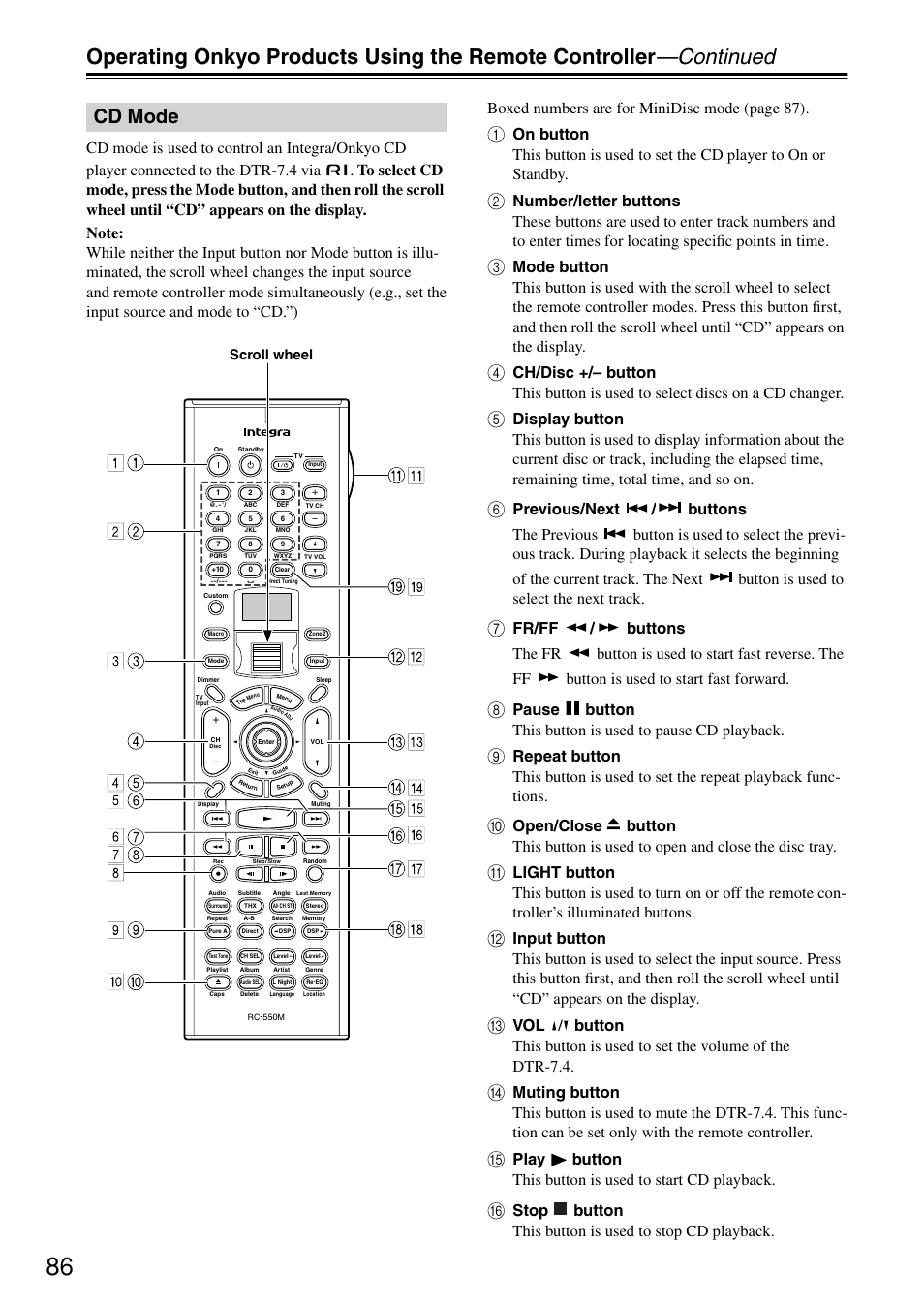 Cd mode | Integra DTR-7.4 User Manual | Page 86 / 104