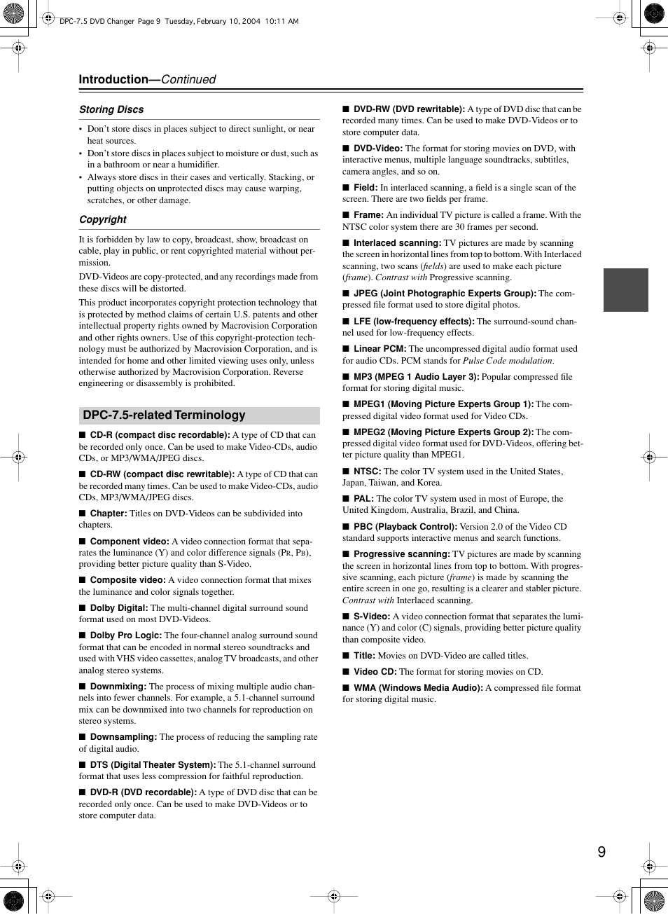 Introduction— continued, Dpc-7.5-related terminology | Integra DPC-7.5 User Manual | Page 9 / 48