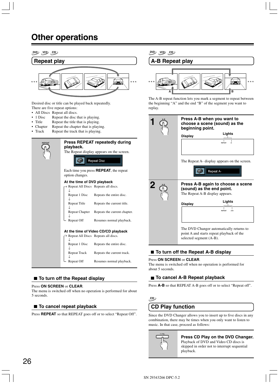 Other operations, Repeat play, A-b repeat play | Cd play function | Integra DPC-5.2 User Manual | Page 26 / 40