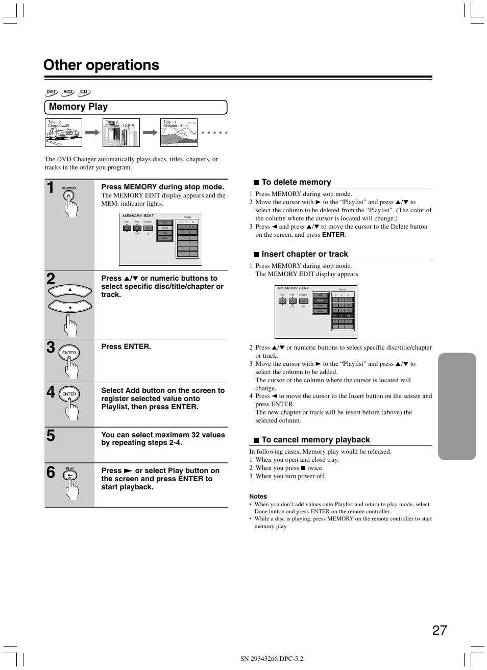 Other operations, Insert chapter or track | Integra DPC-5.2 User Manual | Page 27 / 40