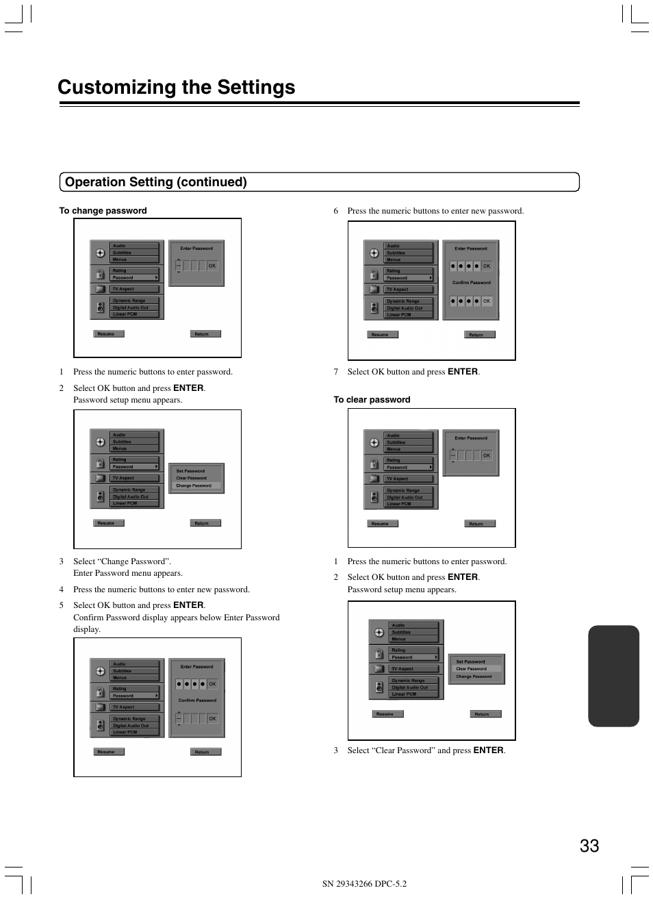 Customizing the settings, Operation setting (continued) | Integra DPC-5.2 User Manual | Page 33 / 40