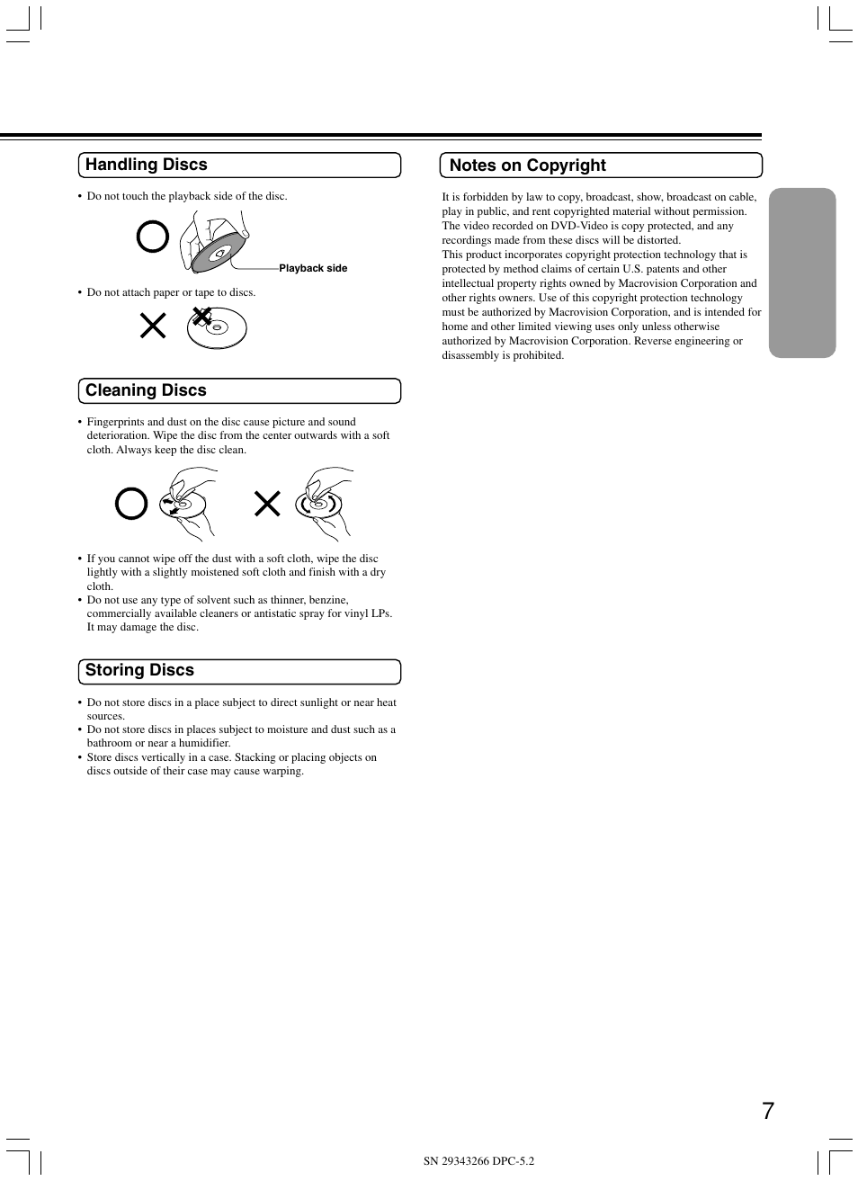 Handling discs, Cleaning discs, Storing discs | Integra DPC-5.2 User Manual | Page 7 / 40