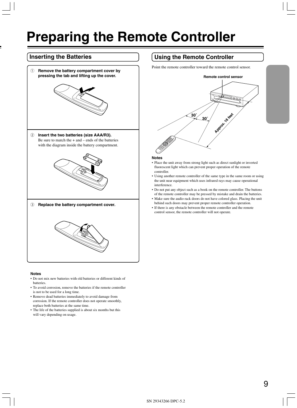 Preparing the remote controller | Integra DPC-5.2 User Manual | Page 9 / 40
