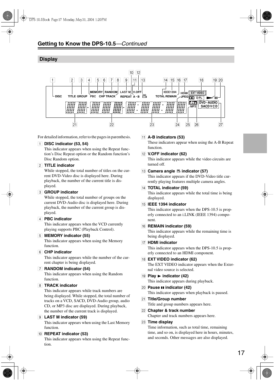 Getting to know the dps-10.5 —continued | Integra DPS-10.5 User Manual | Page 17 / 92