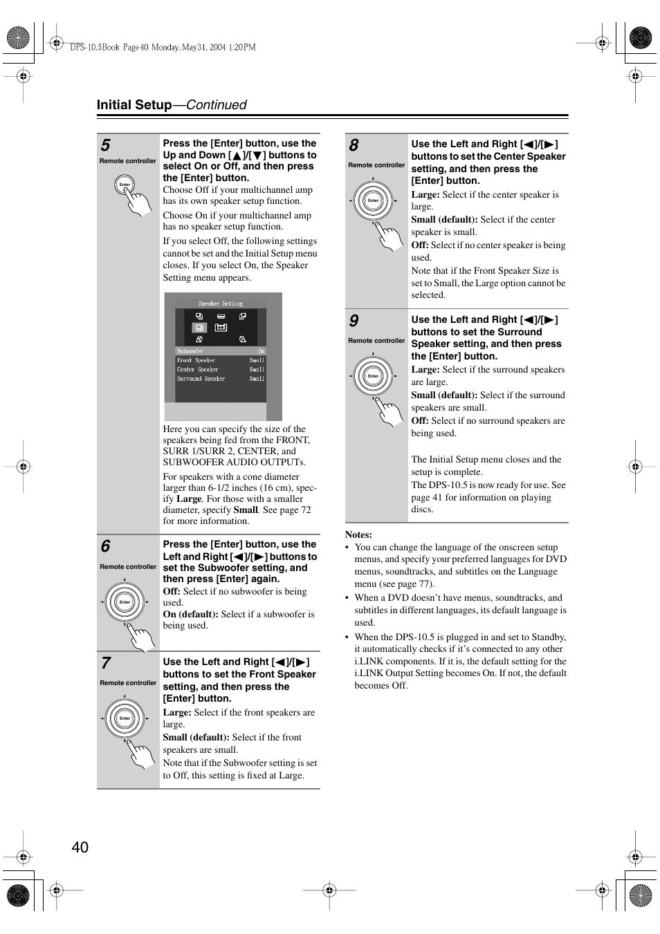 Initial setup —continued | Integra DPS-10.5 User Manual | Page 40 / 92