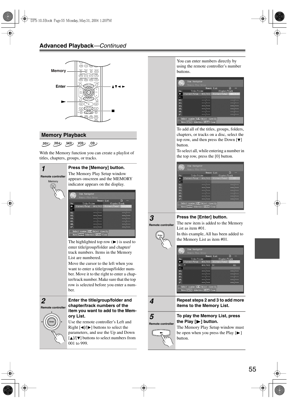 Advanced playback —continued | Integra DPS-10.5 User Manual | Page 55 / 92