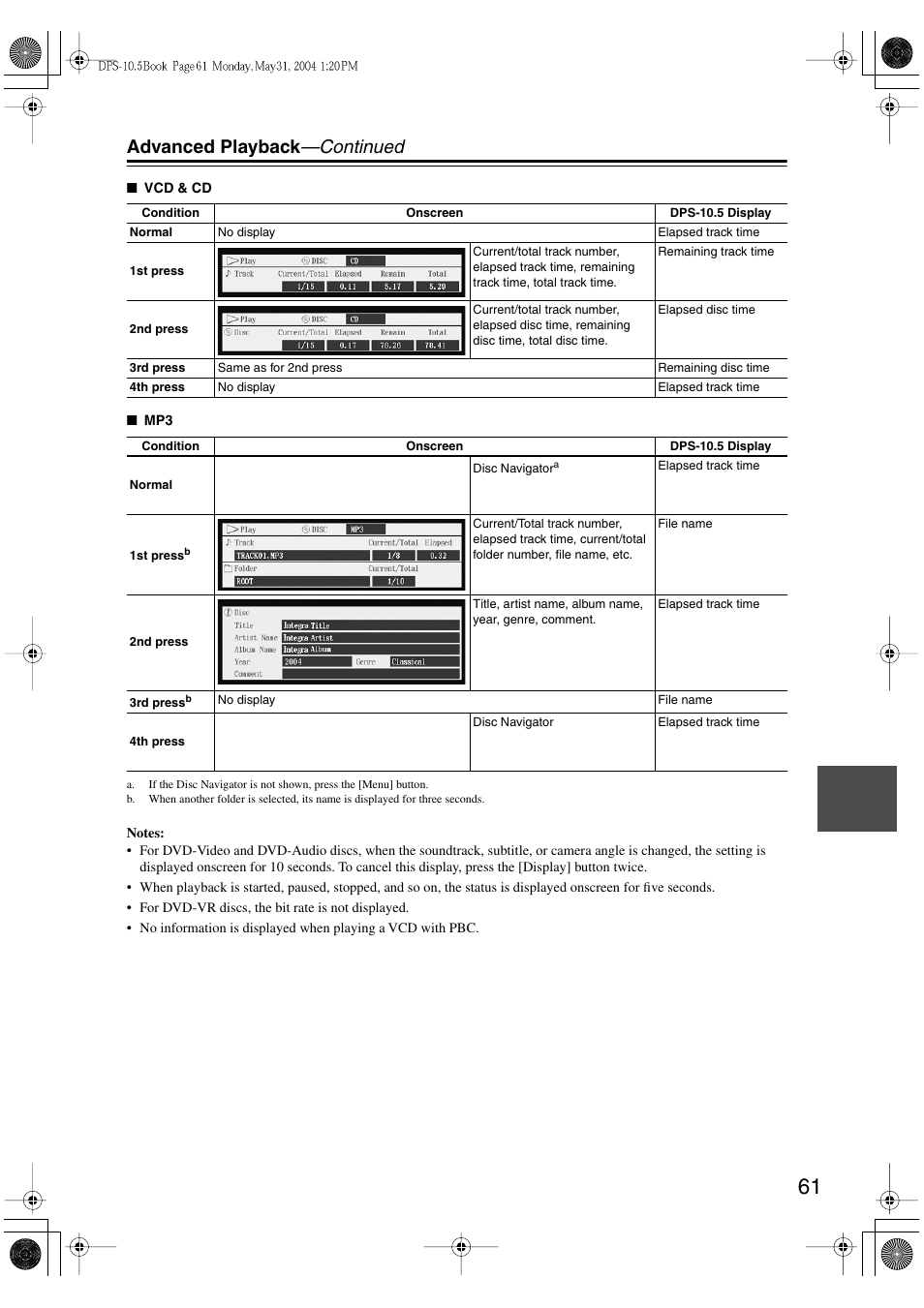 Advanced playback —continued | Integra DPS-10.5 User Manual | Page 61 / 92