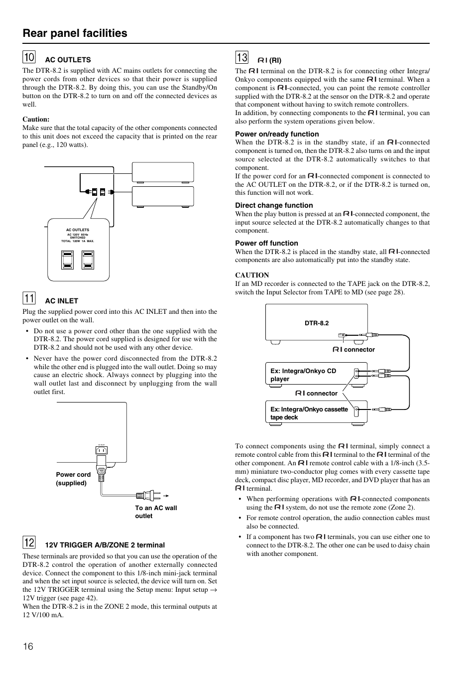 Rear panel facilities | Integra DTR-8.2 User Manual | Page 16 / 88