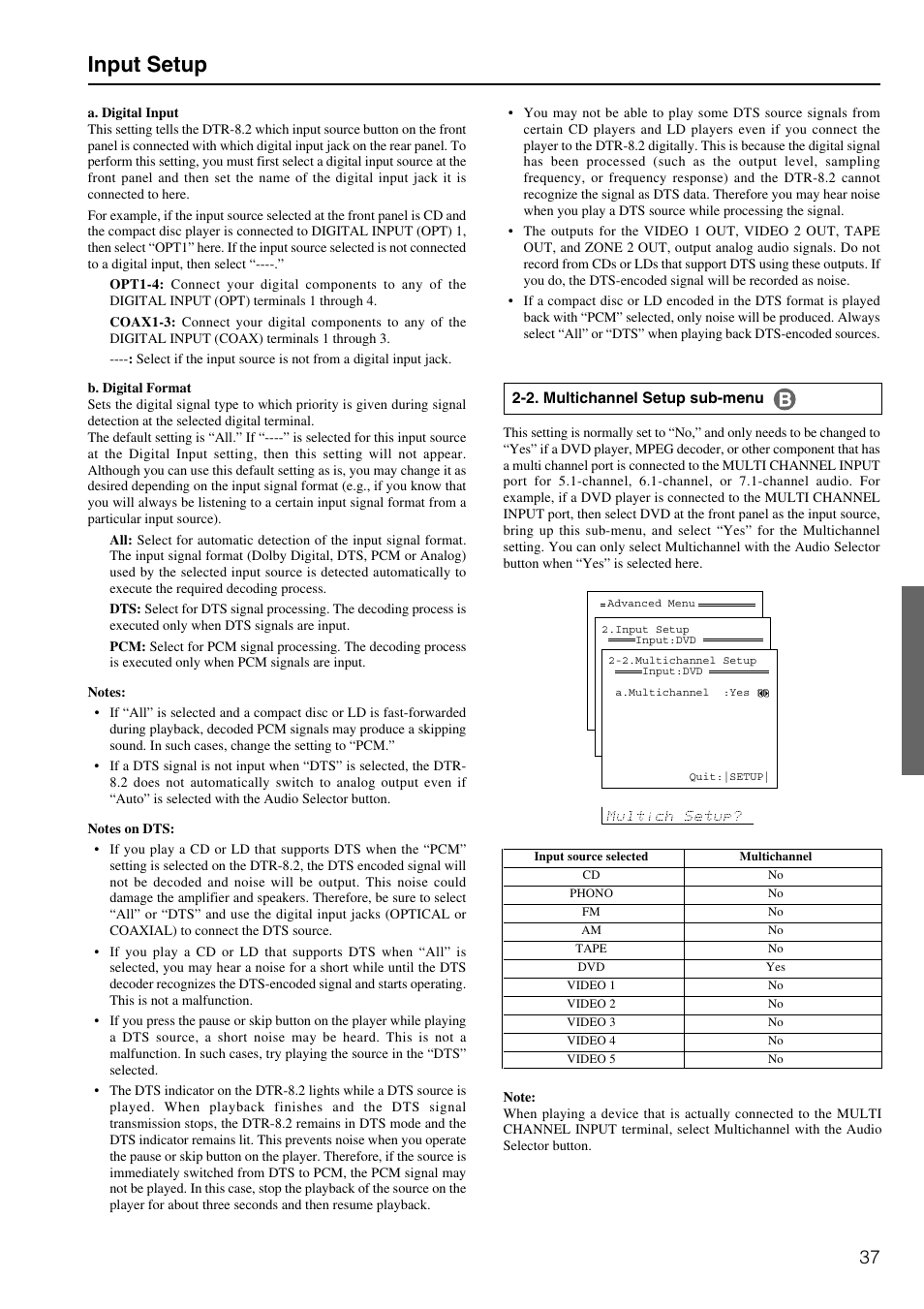 Input setup | Integra DTR-8.2 User Manual | Page 37 / 88