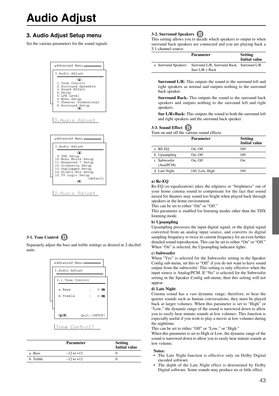 Audio adjust, Audio adjust setup menu | Integra DTR-8.2 User Manual | Page 43 / 88