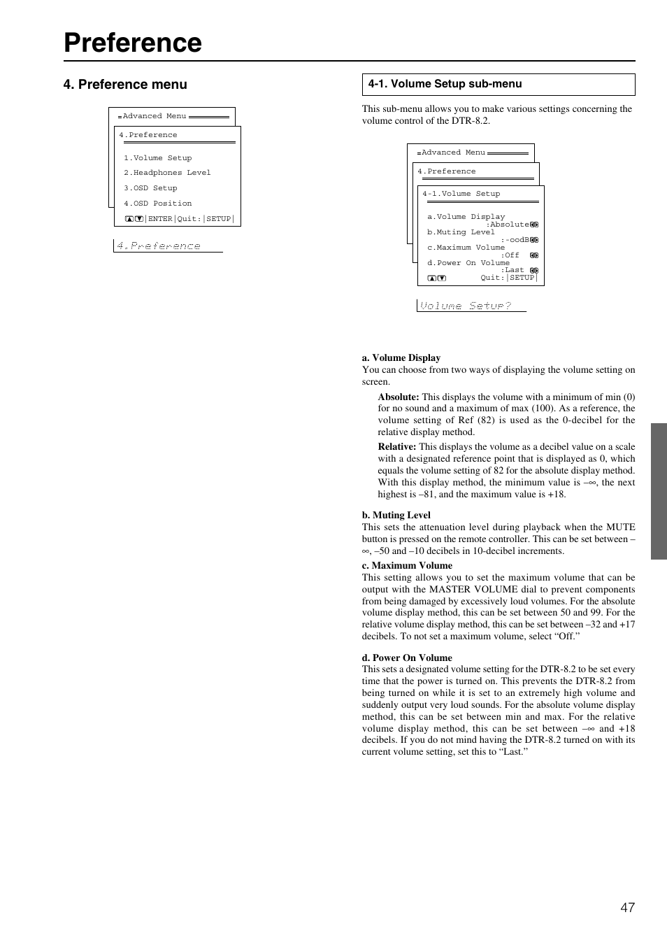 Preference, Preference menu | Integra DTR-8.2 User Manual | Page 47 / 88