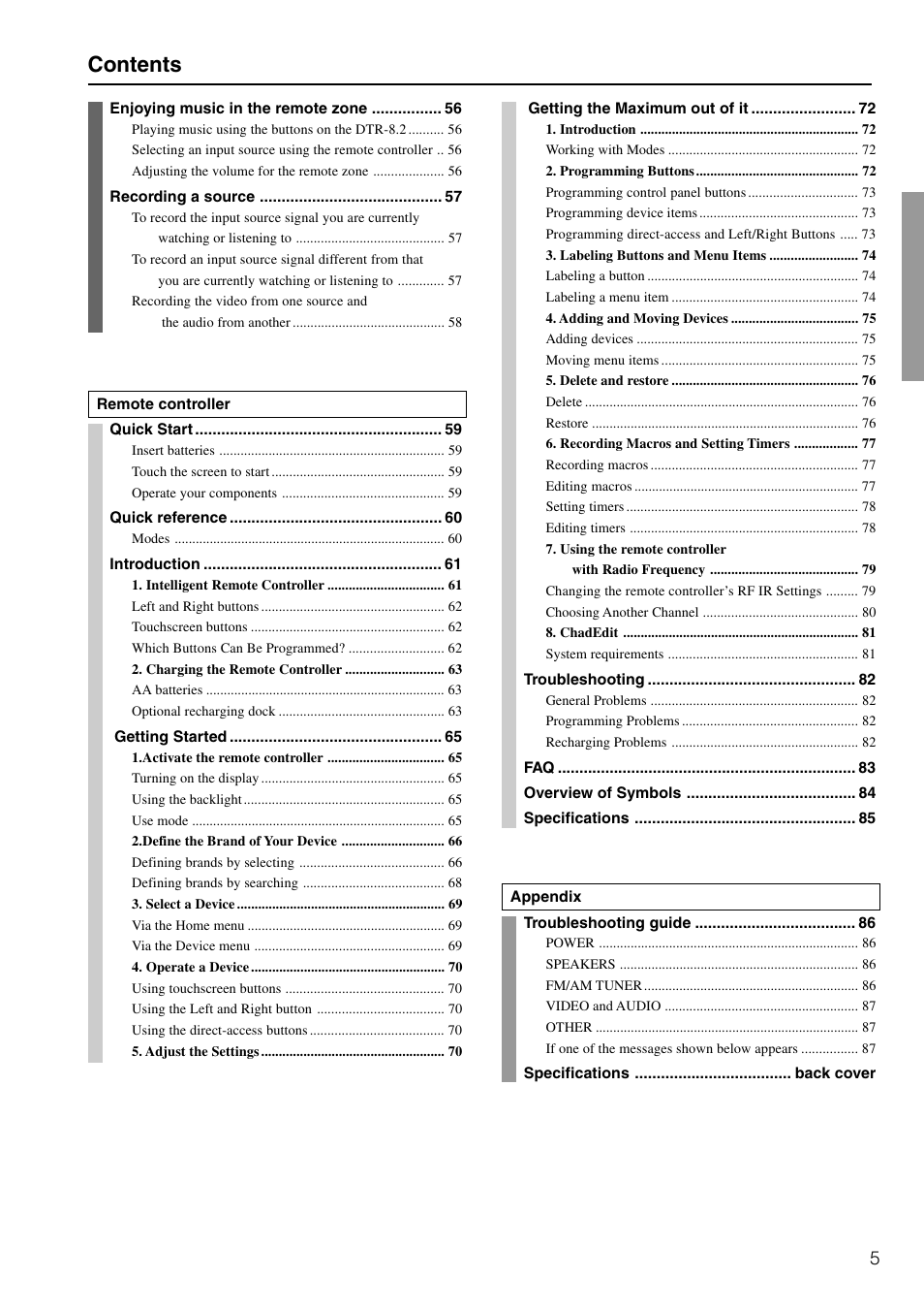 Integra DTR-8.2 User Manual | Page 5 / 88