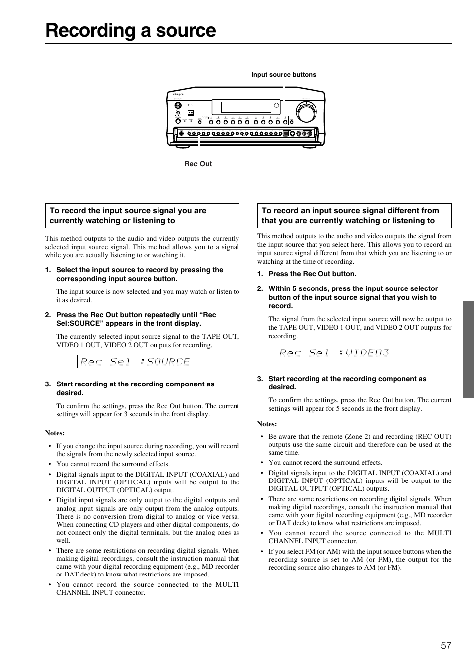 Recording a source | Integra DTR-8.2 User Manual | Page 57 / 88