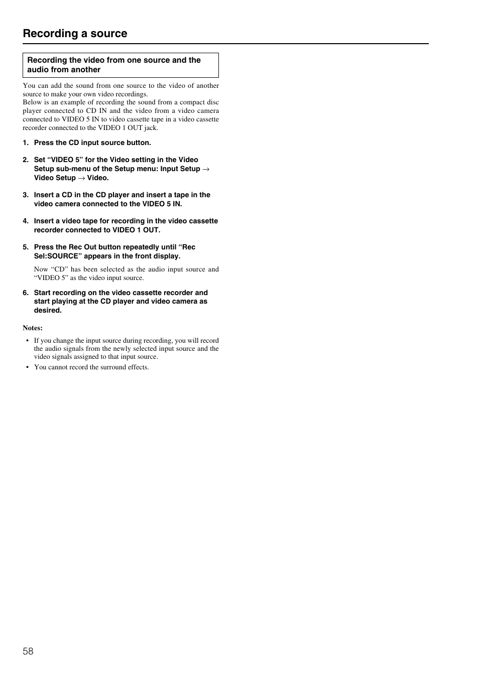 Recording a source | Integra DTR-8.2 User Manual | Page 58 / 88
