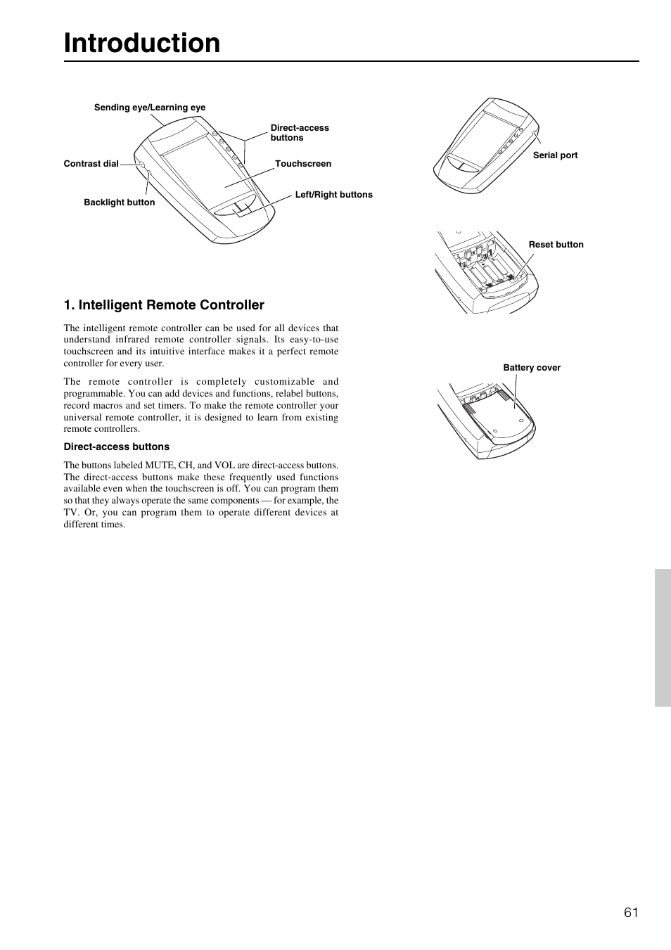 Introduction, Intelligent remote controller | Integra DTR-8.2 User Manual | Page 61 / 88