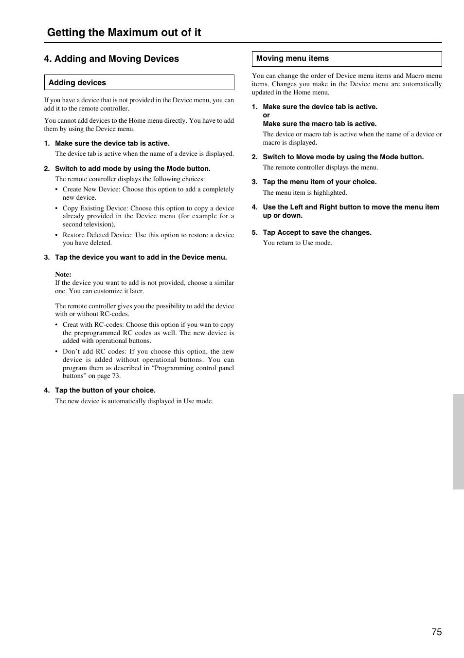 Getting the maximum out of it, 75 4. adding and moving devices | Integra DTR-8.2 User Manual | Page 75 / 88