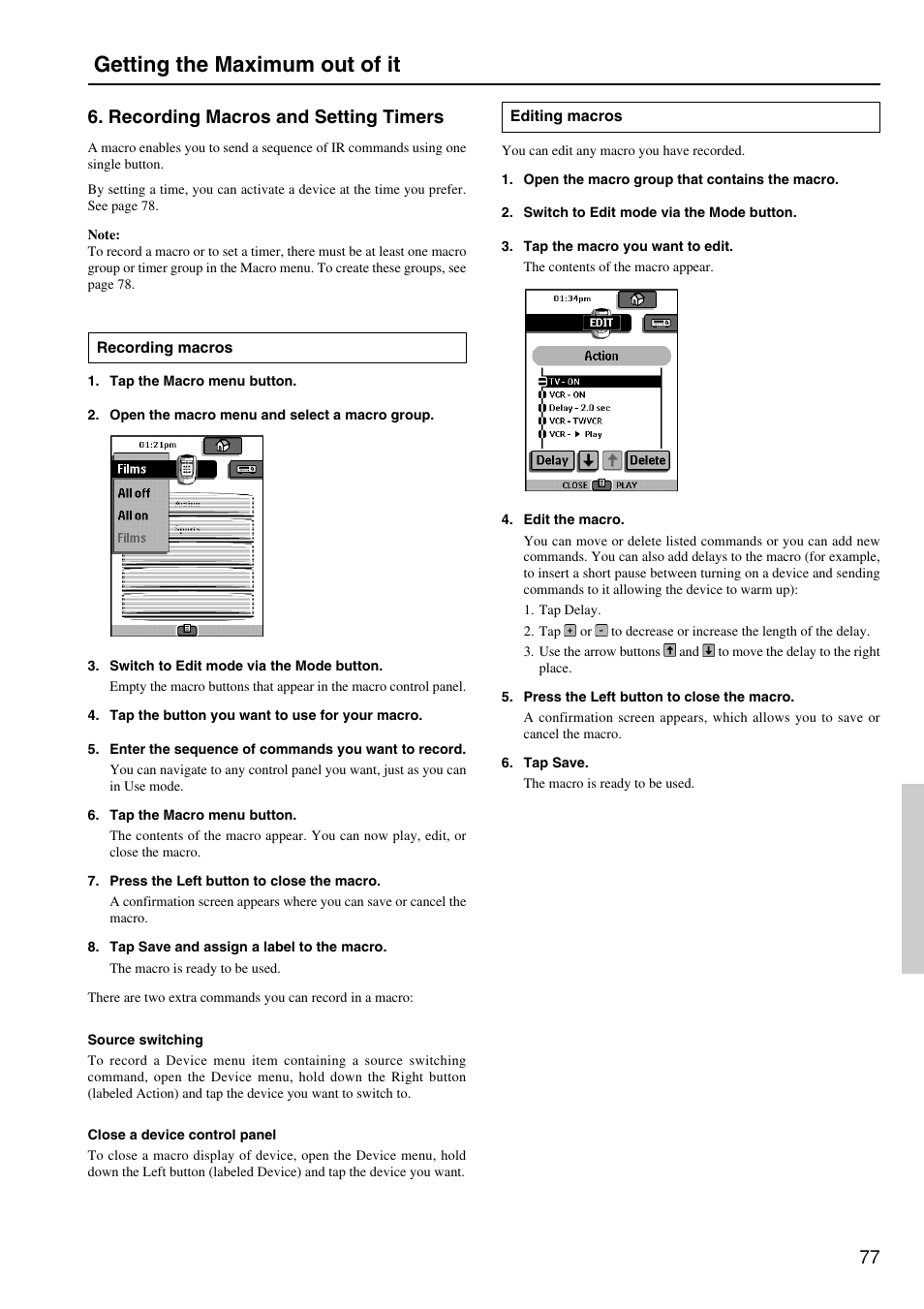 Getting the maximum out of it, Recording macros and setting timers | Integra DTR-8.2 User Manual | Page 77 / 88