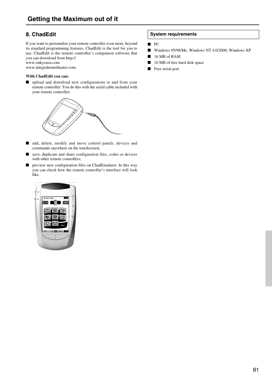 Getting the maximum out of it, 81 8. chadedit | Integra DTR-8.2 User Manual | Page 81 / 88