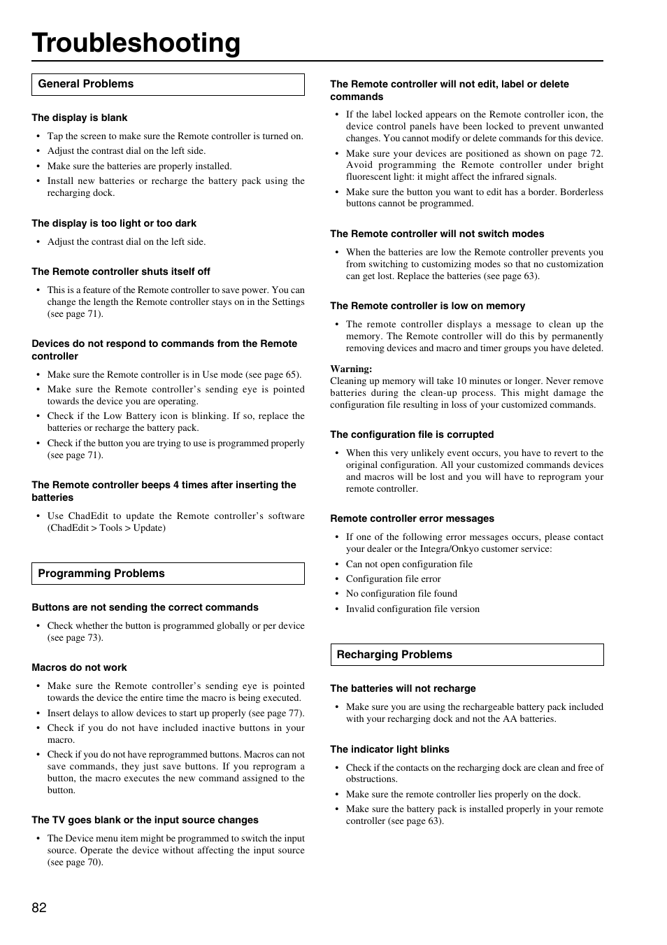Troubleshooting | Integra DTR-8.2 User Manual | Page 82 / 88