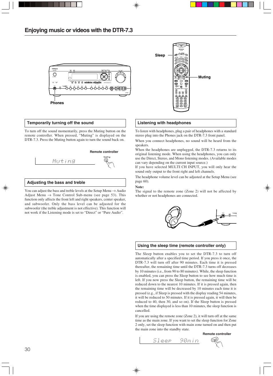 Enjoying music or videos with the dtr-7.3 | Integra DTR-7.3 User Manual | Page 30 / 84