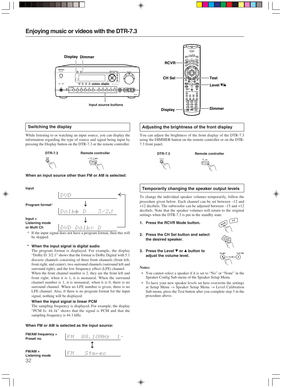 Enjoying music or videos with the dtr-7.3 | Integra DTR-7.3 User Manual | Page 32 / 84