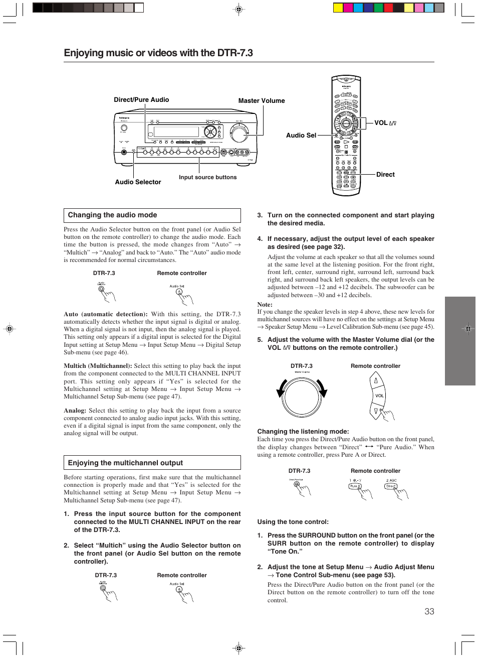 Enjoying music or videos with the dtr-7.3 | Integra DTR-7.3 User Manual | Page 33 / 84