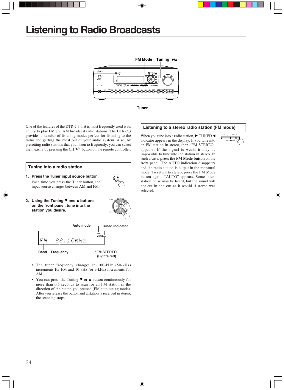 Listening to radio broadcasts | Integra DTR-7.3 User Manual | Page 34 / 84