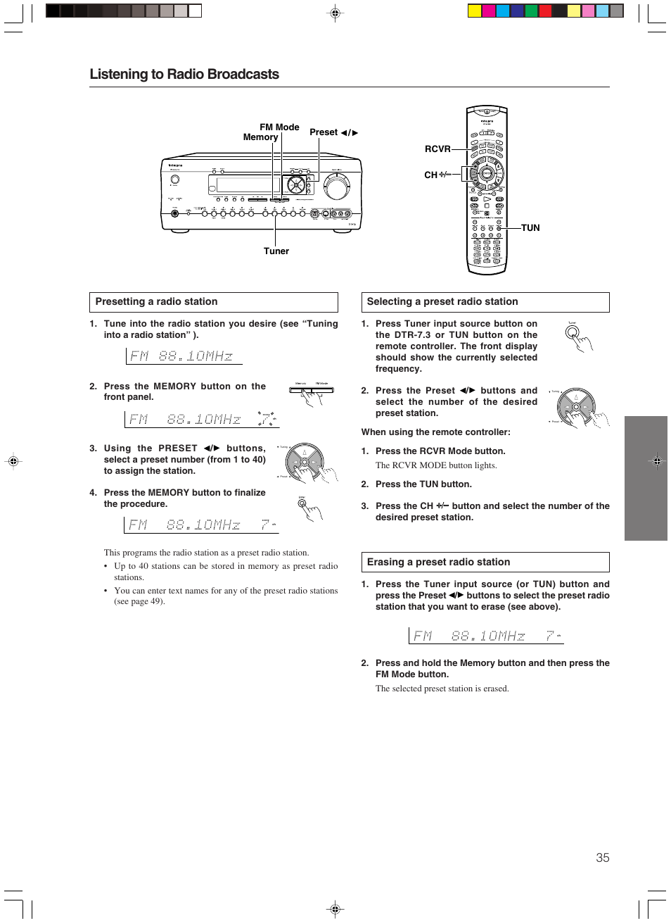 Listening to radio broadcasts | Integra DTR-7.3 User Manual | Page 35 / 84