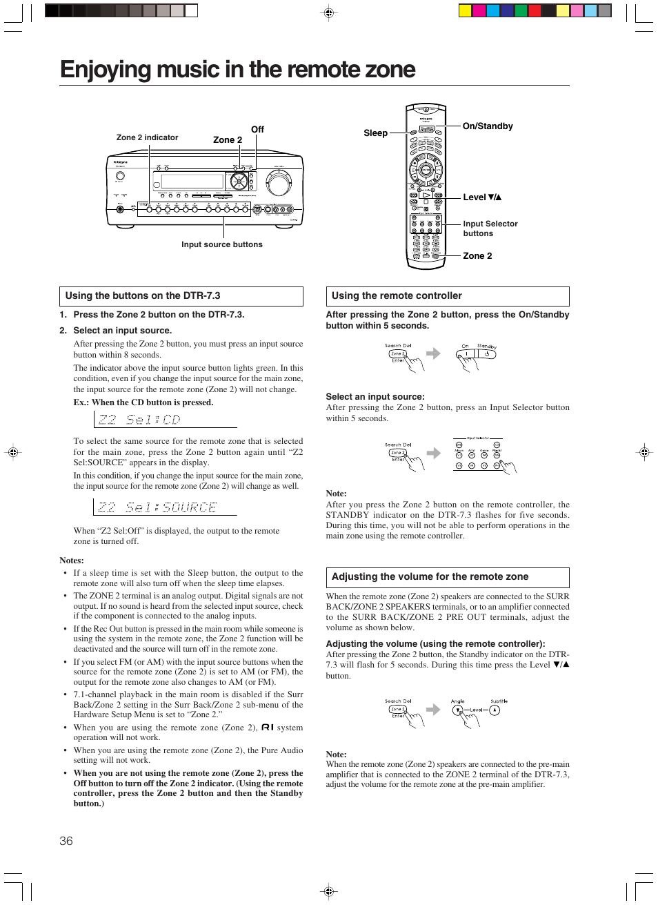 Enjoying music in the remote zone | Integra DTR-7.3 User Manual | Page 36 / 84