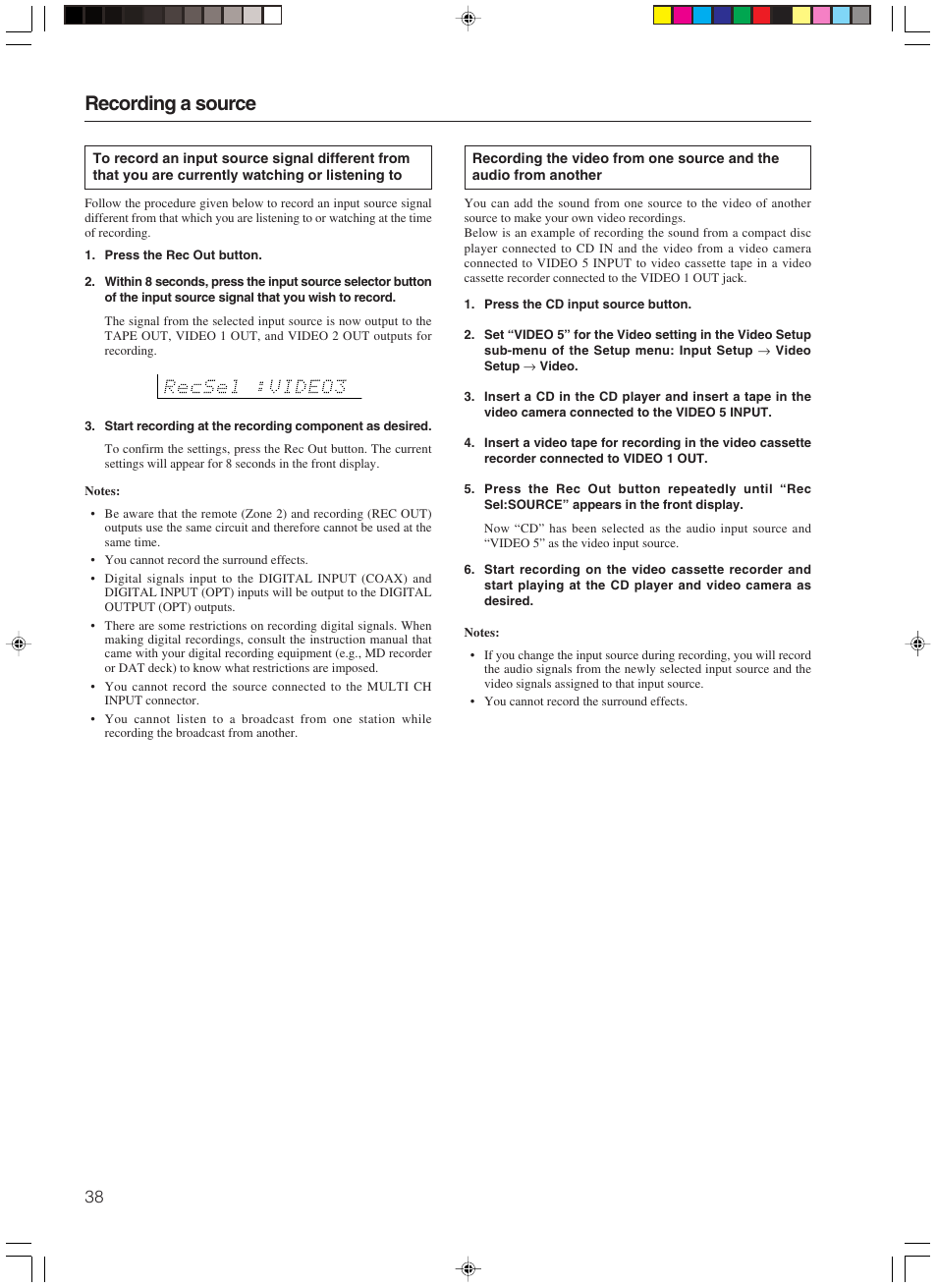 Recording a source | Integra DTR-7.3 User Manual | Page 38 / 84