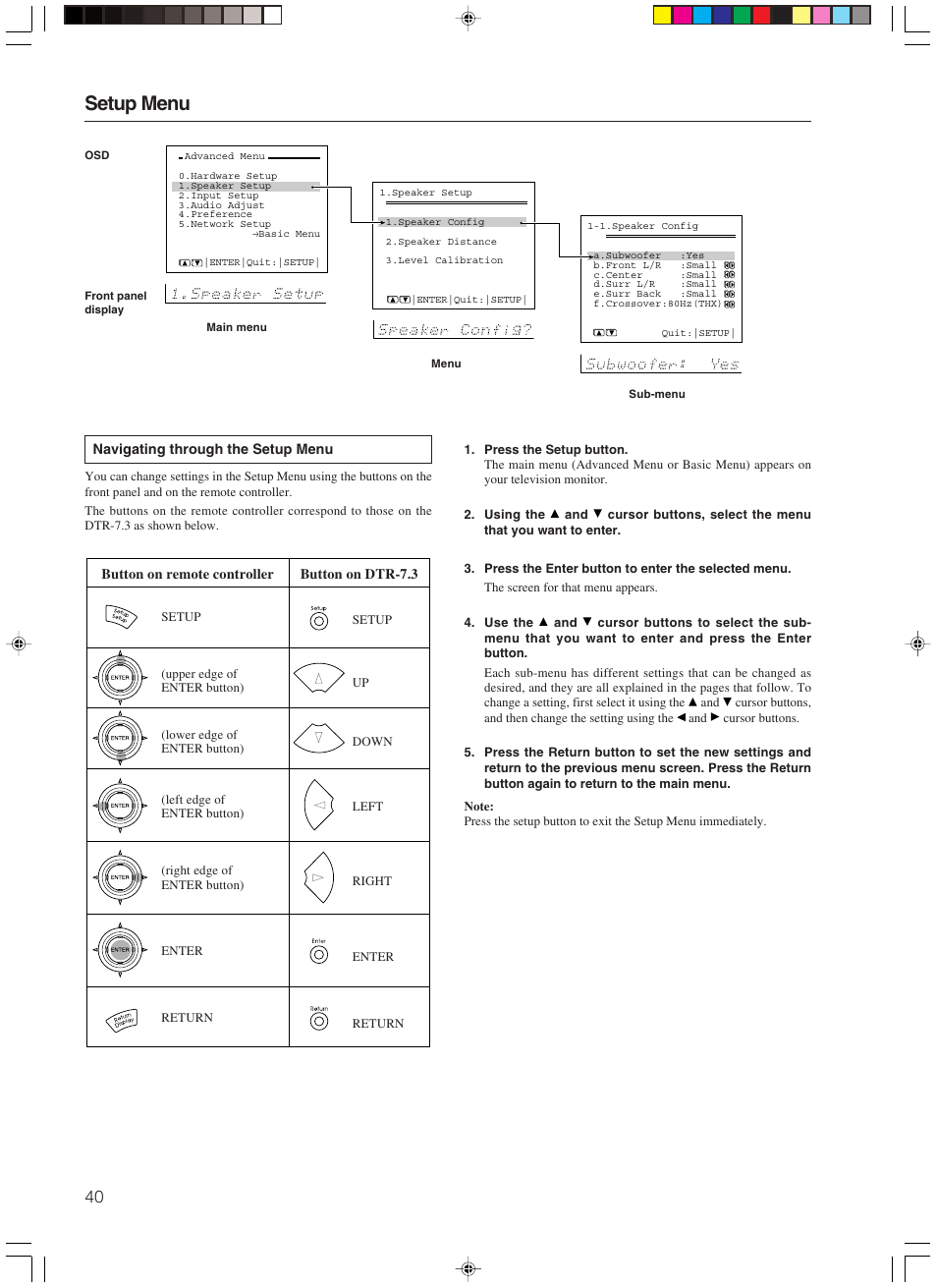Setup menu | Integra DTR-7.3 User Manual | Page 40 / 84