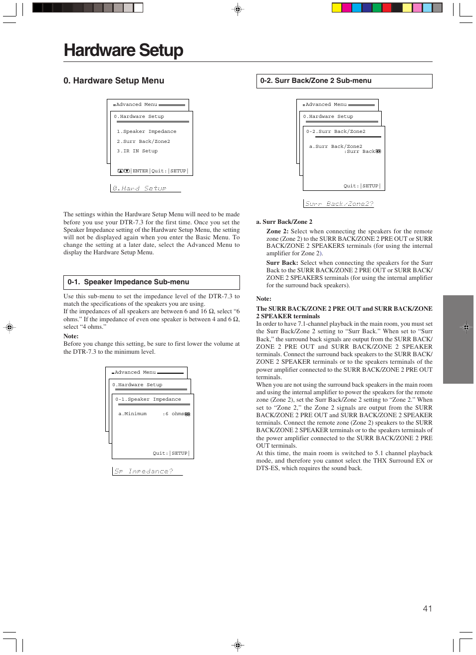 Hardware setup, 41 0. hardware setup menu | Integra DTR-7.3 User Manual | Page 41 / 84