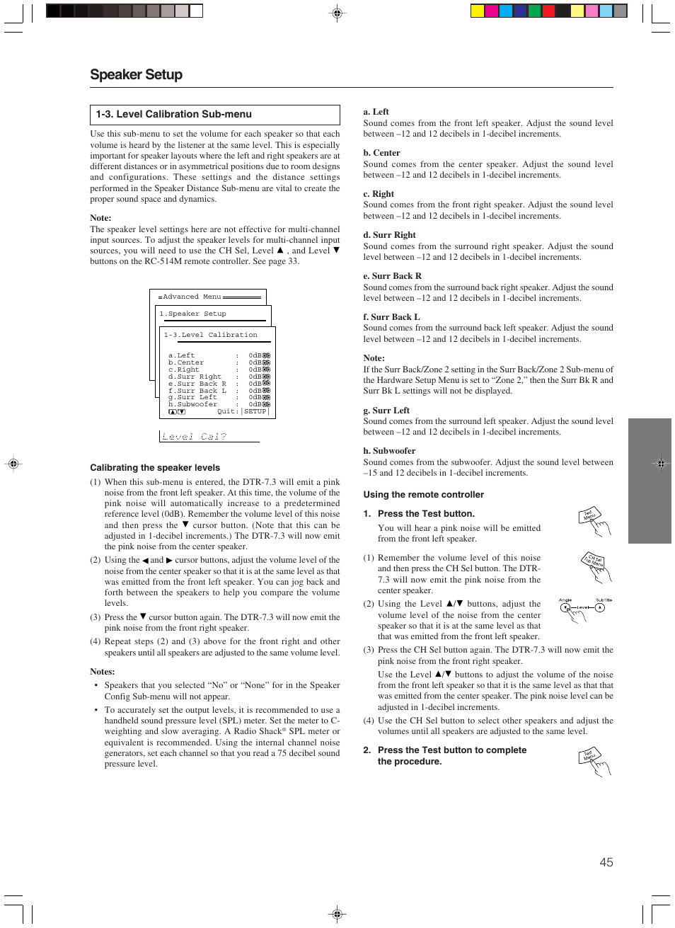 Speaker setup | Integra DTR-7.3 User Manual | Page 45 / 84