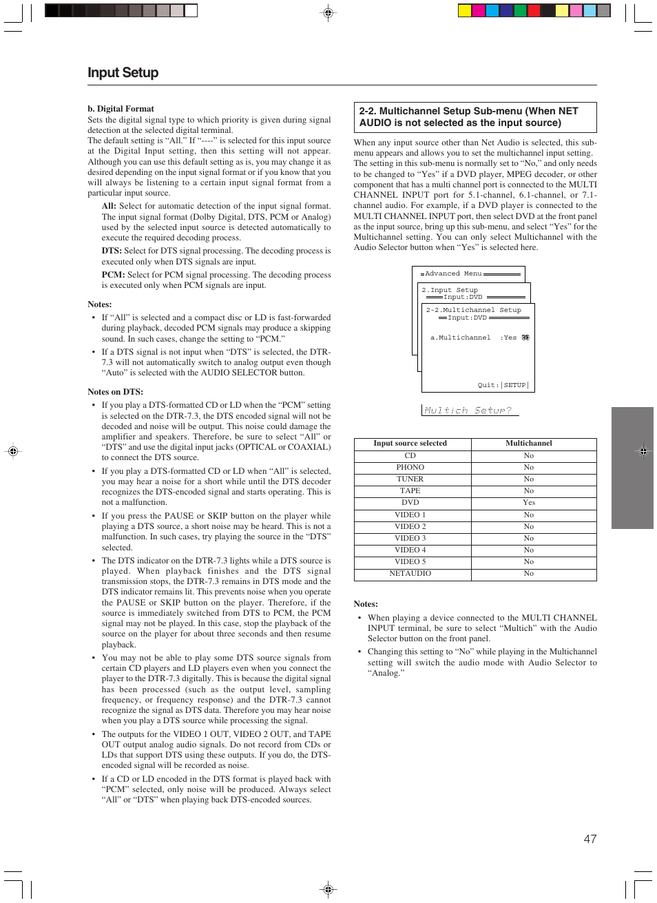 Input setup | Integra DTR-7.3 User Manual | Page 47 / 84