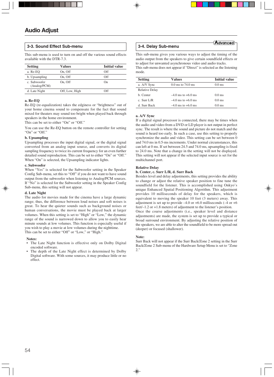 Audio adjust | Integra DTR-7.3 User Manual | Page 54 / 84