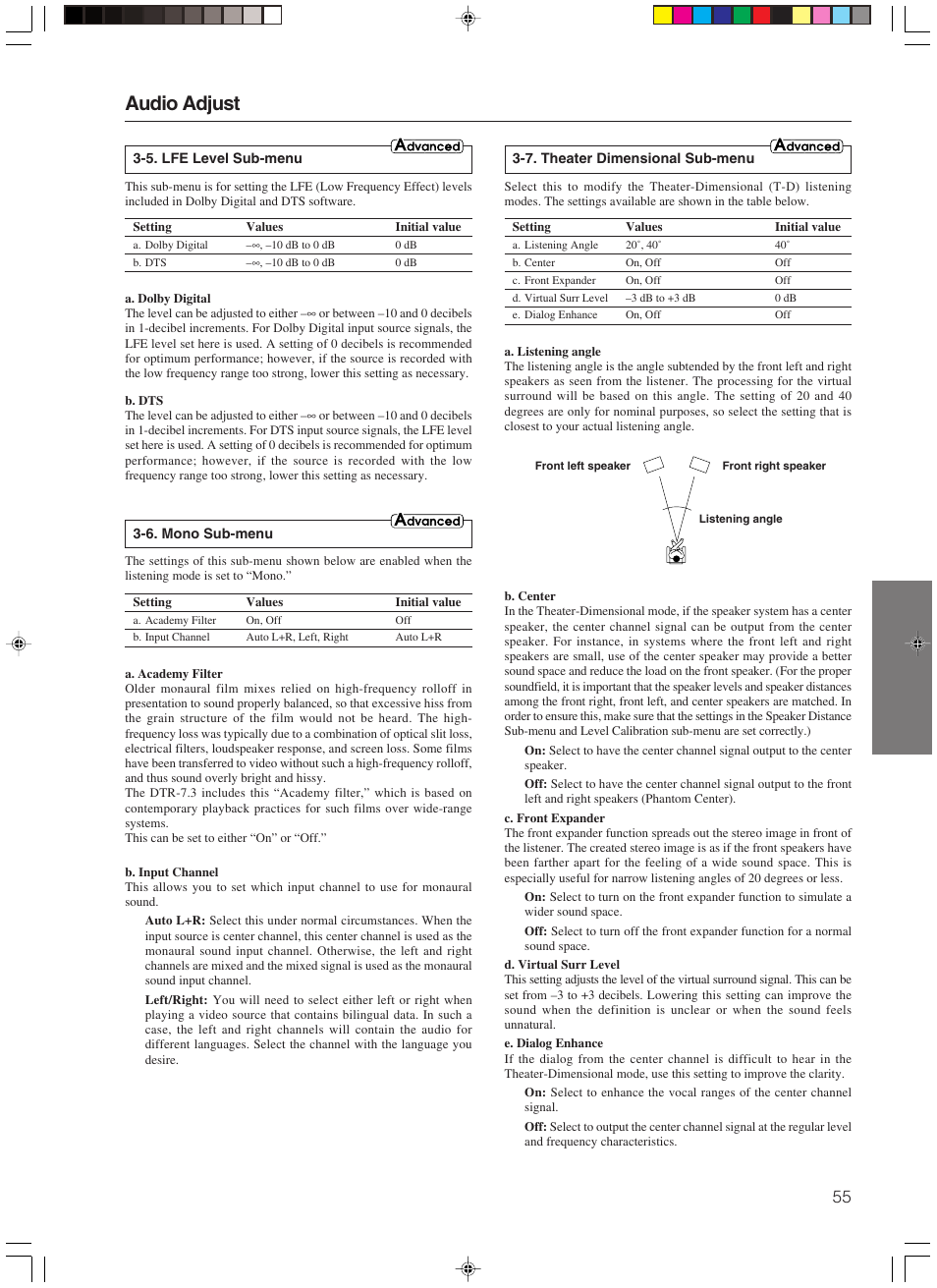 Audio adjust | Integra DTR-7.3 User Manual | Page 55 / 84