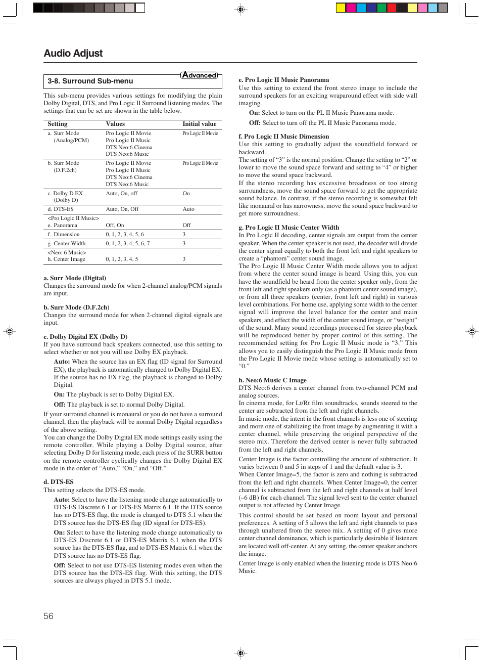 Audio adjust | Integra DTR-7.3 User Manual | Page 56 / 84