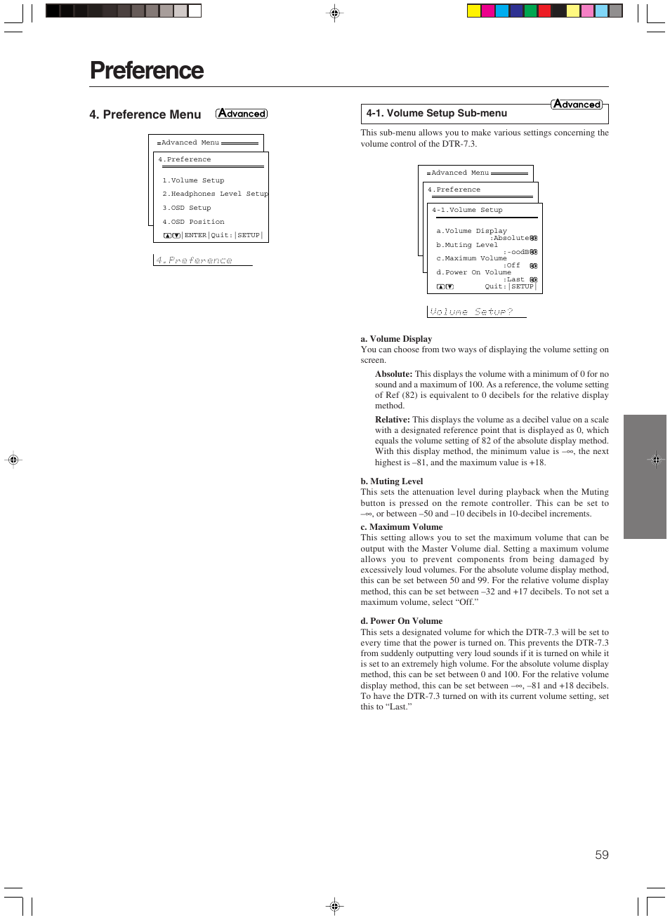 Preference, Preference menu | Integra DTR-7.3 User Manual | Page 59 / 84