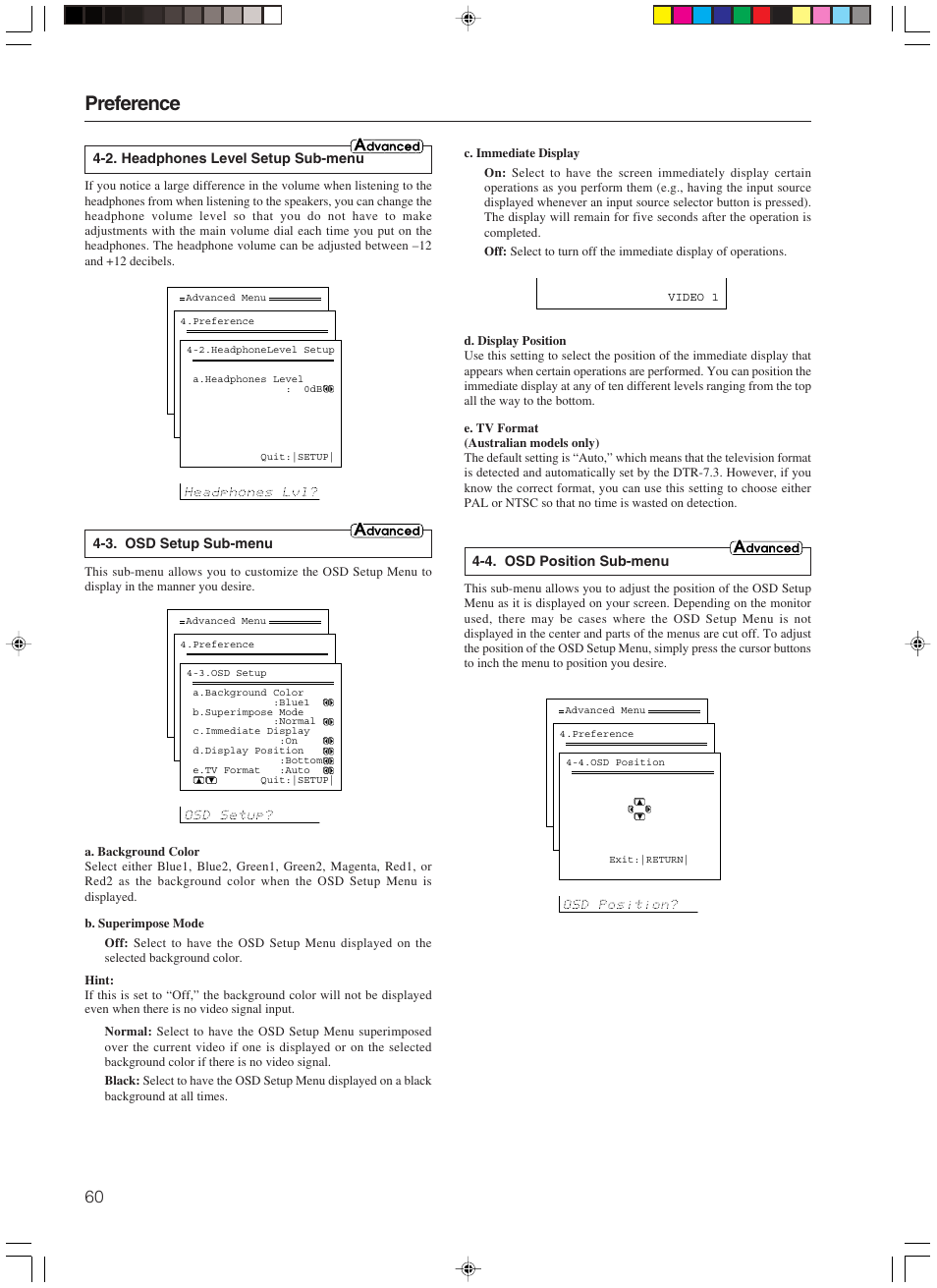 Preference | Integra DTR-7.3 User Manual | Page 60 / 84