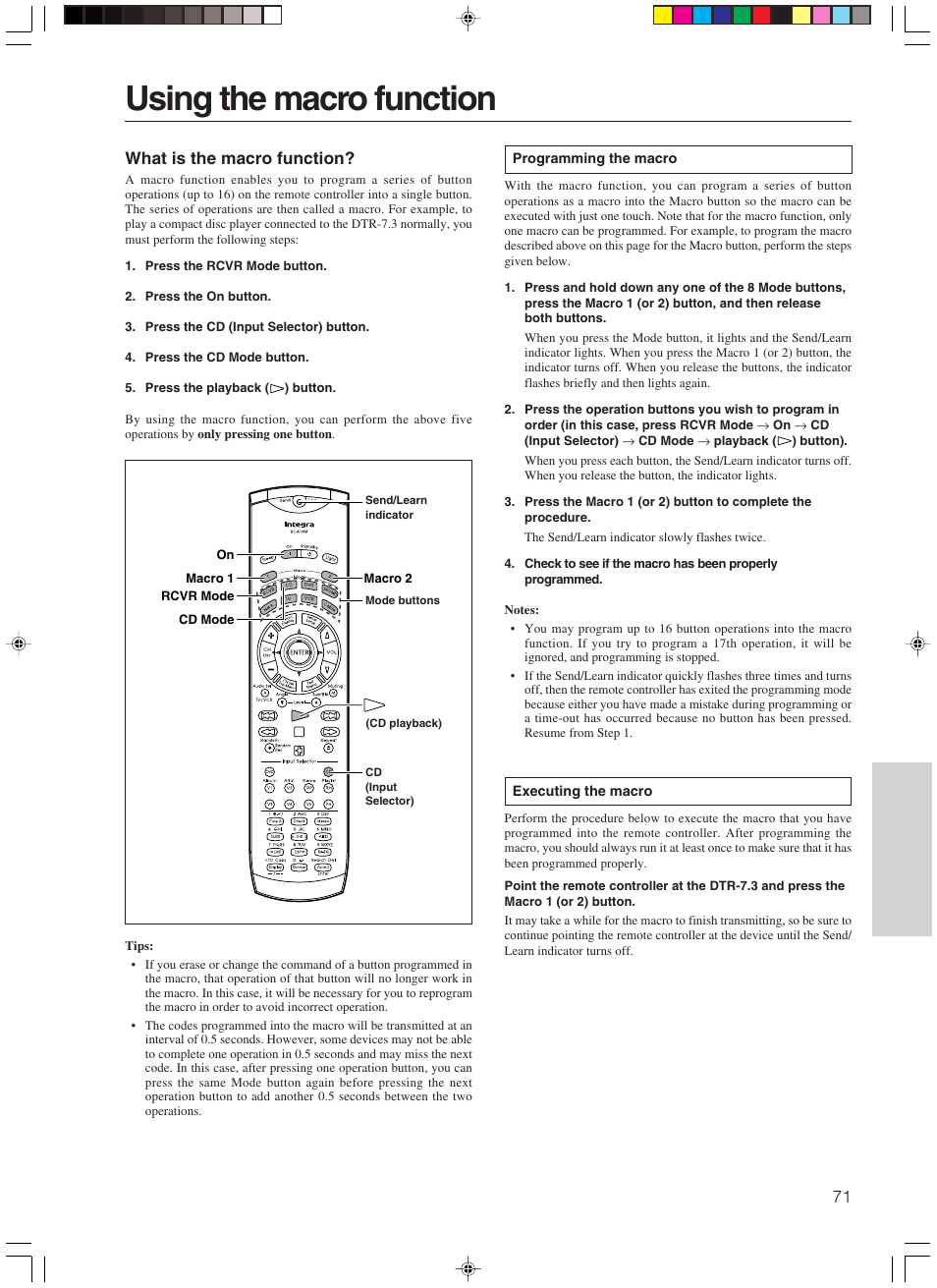 Using the macro function, 71 what is the macro function | Integra DTR-7.3 User Manual | Page 71 / 84