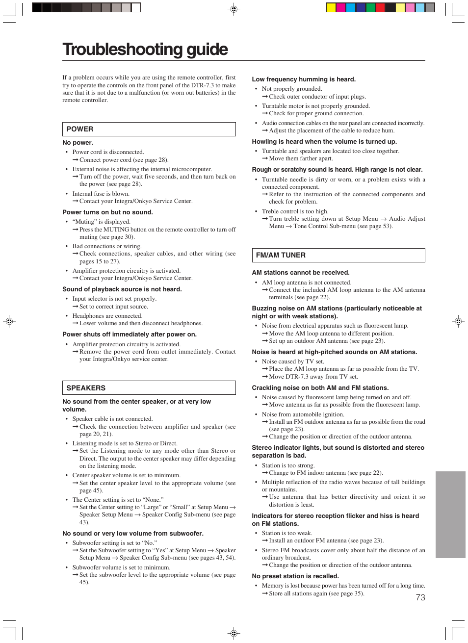 Troubleshooting guide | Integra DTR-7.3 User Manual | Page 73 / 84