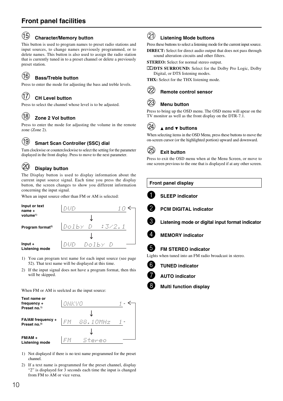 10 front panel facilities | Integra DTR-7.1 User Manual | Page 10 / 72