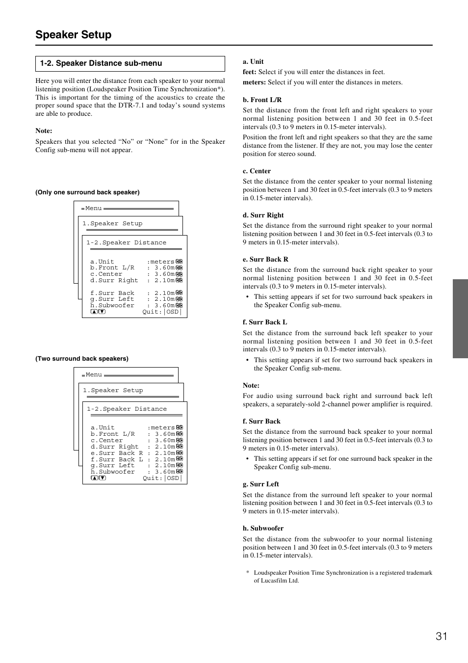 31 speaker setup | Integra DTR-7.1 User Manual | Page 31 / 72