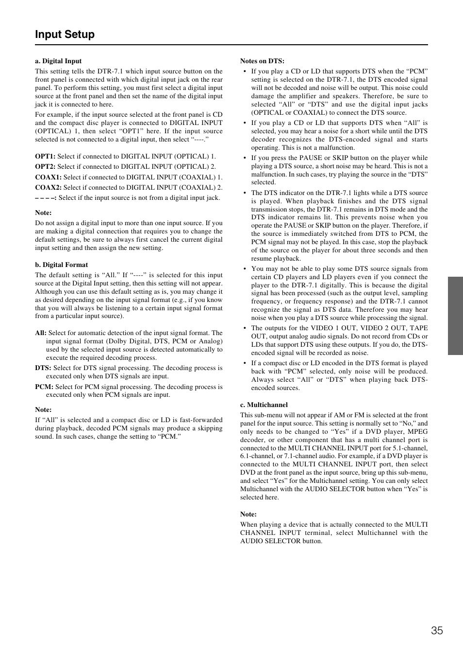 35 input setup | Integra DTR-7.1 User Manual | Page 35 / 72