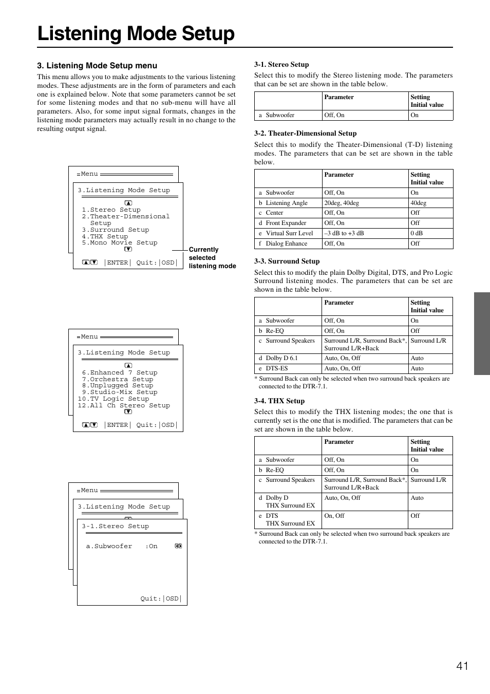 Listening mode setup | Integra DTR-7.1 User Manual | Page 41 / 72